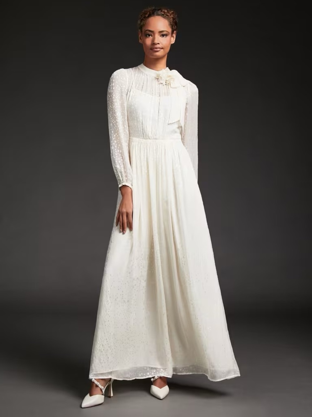 LK Bennett Lovette Cream Devoré Long Wedding Dress - Size 10